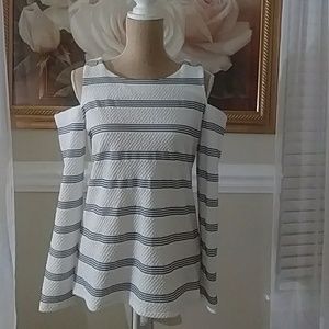 Calvin Klein Black & White Cold Shoulder Tops
